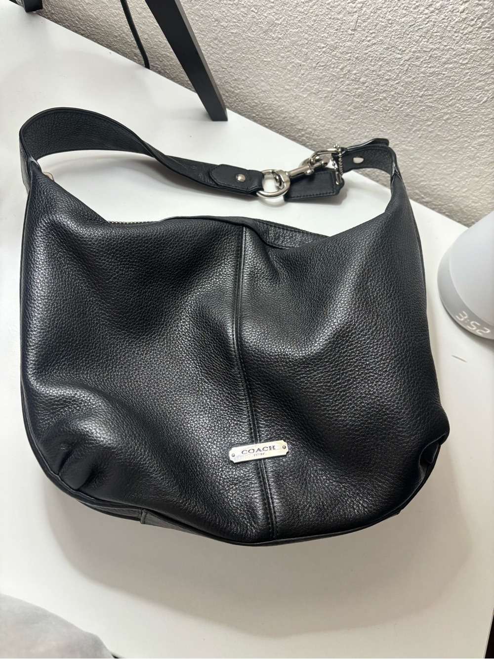 Coach Black Pebbled Leather Shoulder Hobo with Silver Hardware
